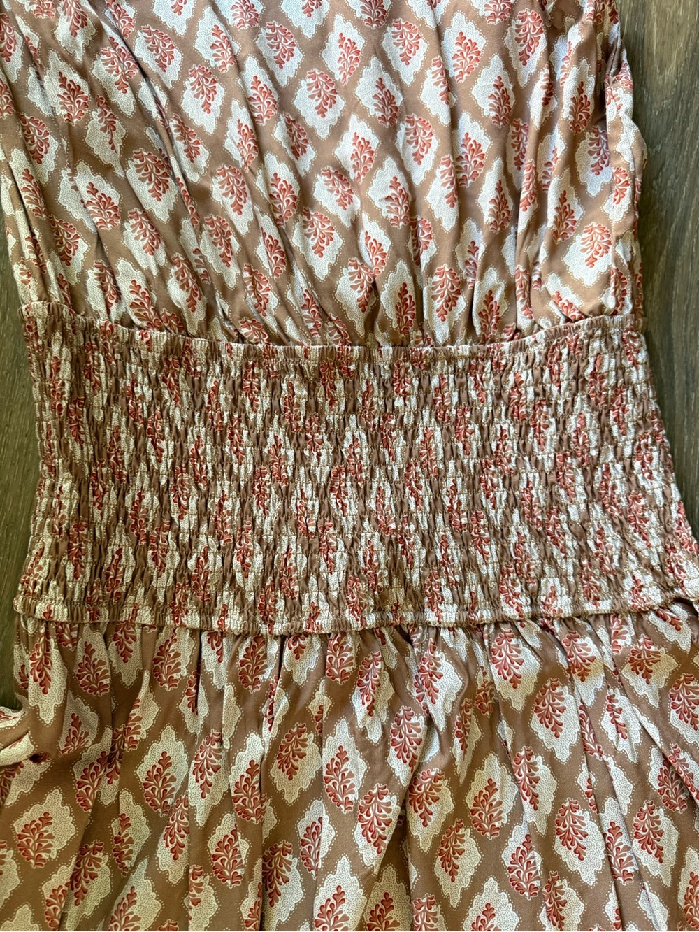 One-Shoulder Rust & Cream Patterned Maxi Dress - Picture 4 of 4